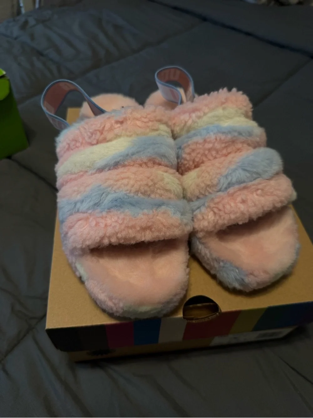 UGG Pastel Pink and Blue Fluffy Platform Slippers